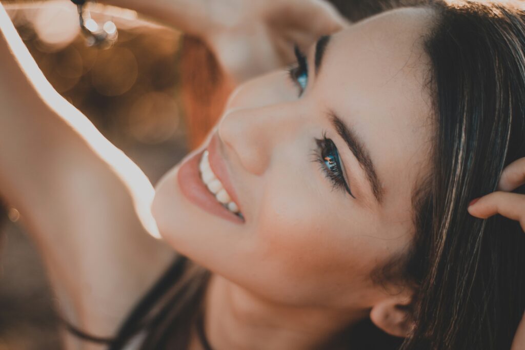 Woman looking away and smiling